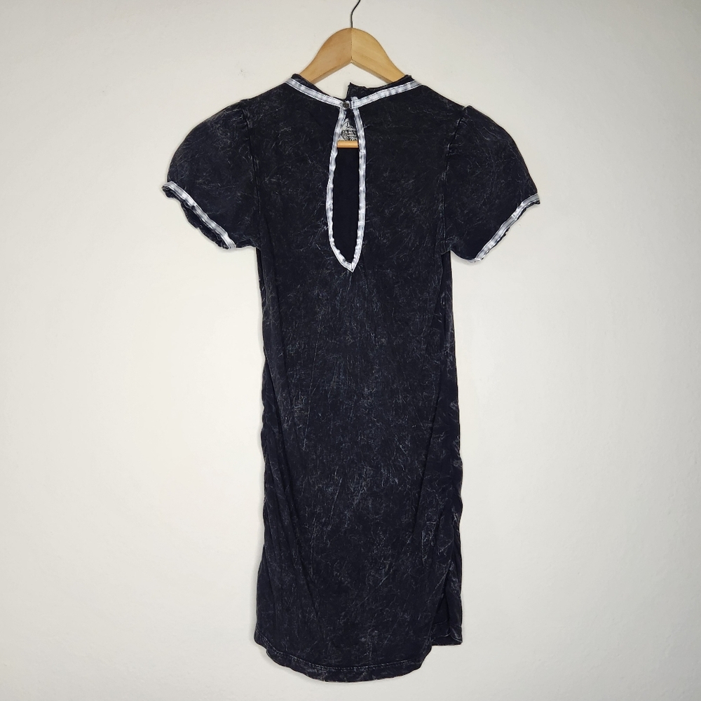 Just me Women's Medium Ruched Gothic Acid Black Top Tunic Open Front